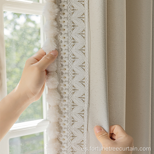 Blackout Shading Chenille Bordado Cortina de la ventana de crepe